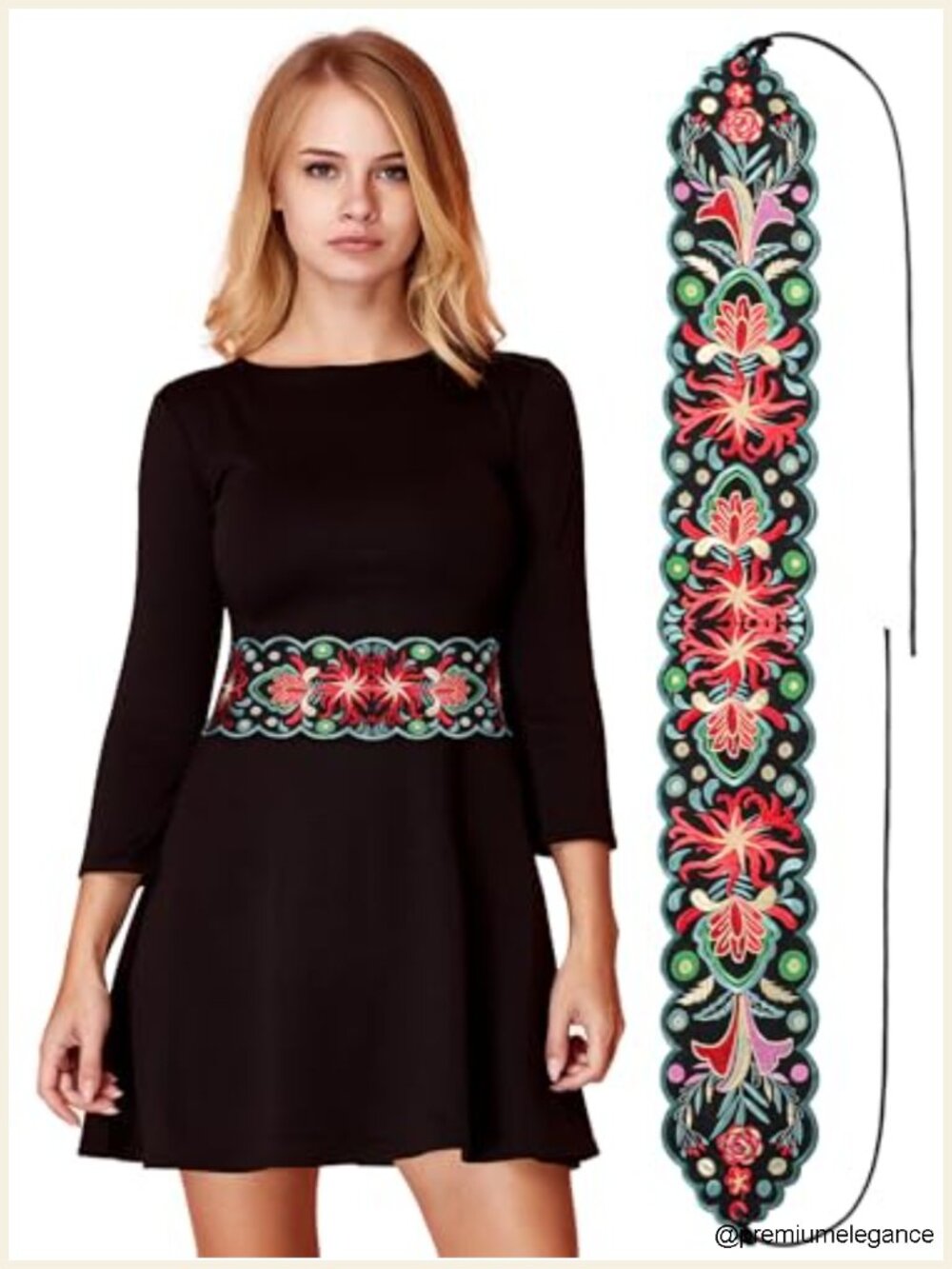 Handmade Mexican Embroidered Floral Print Belt for Women